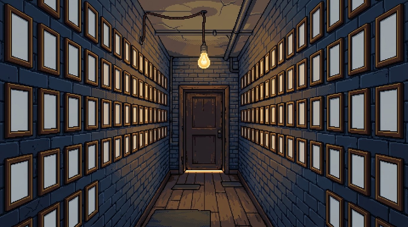 A hallway lined with picture frames